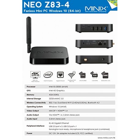 MINIX NEO Z83-4, Intel Cherry Trail Fanless Mini PC Windows 10 - Envío Gratuito