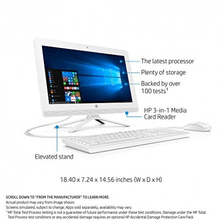 HP 19-inch All-in-One Computer, Intel Celeron J3355, 4GB RAM, 1TB hard drive, Windows 10 (20-c210, White) - Envío Gratuito