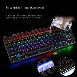 AULA F2012 Waterproof RGB Backlit Mechanial Gaming Keyboard with Blue Switches 87 keys (Black) - Envío Gratuito