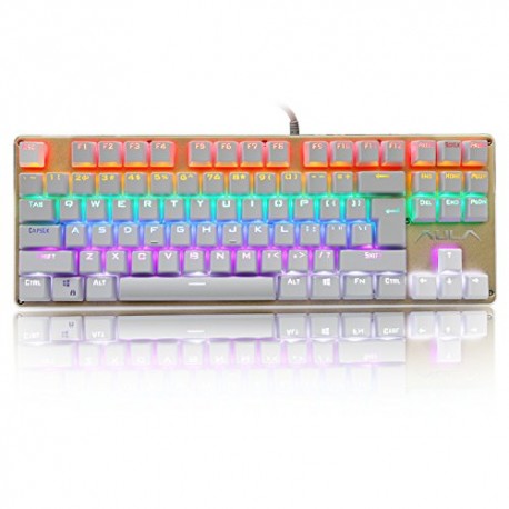 AULA LED Backlit Wired Mechanical Gaming Keyboard with Blue Switches(Gold) - Envío Gratuito