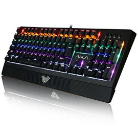 AULA Mechanical Keyboard Wings of Liberty 104keys Multicolors LED Backlit USB Gaming Keyboard with Blue Switches (Black) - Envío