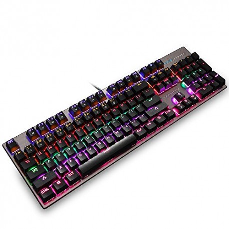 E-3LUE 104 Keys Mechanical Keyboard with Blue Switch,Anti-ghosting LED Backlit Water Resistant wired Gaming Keyboard (Black) - E